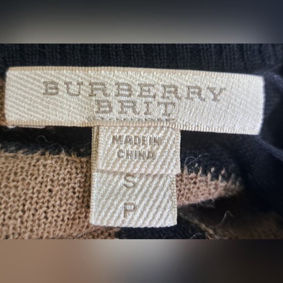 Burberry Brit Women's Sweater Wool Alpaca Striped Colorblock Camel Knight Small - Picture 9 of 16